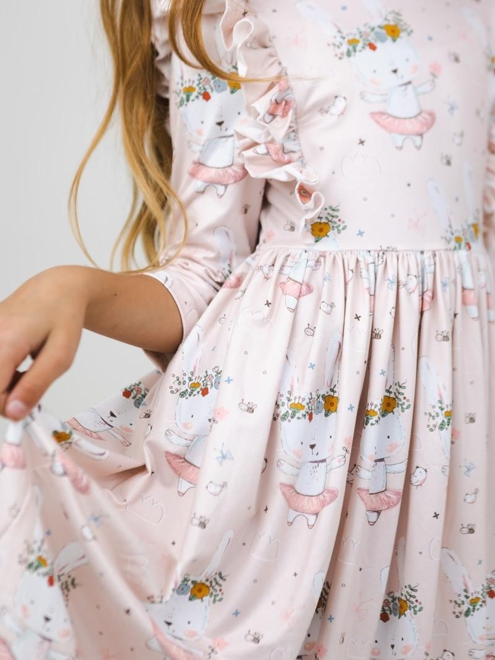 Girls' Light Pink Bunny Tulle-Trim Casual Dress
